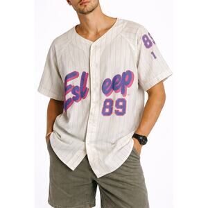 Expo 89 Vintage Baseball Jersey Pinstripe Button Up Retro Athletic Shirt USA